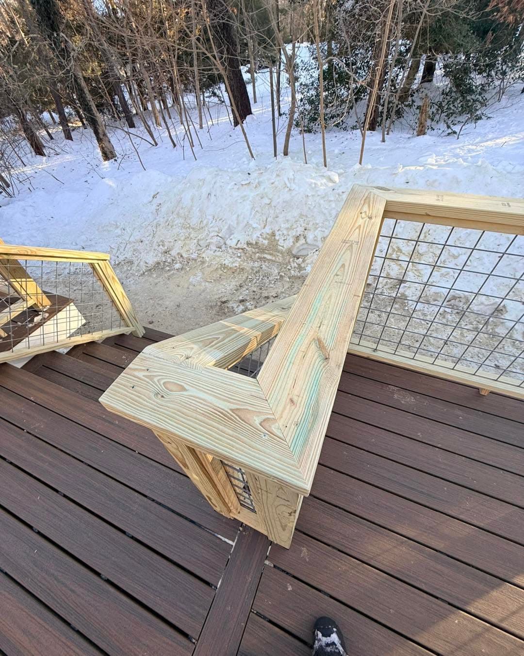 Deck framing with railing posts before decking