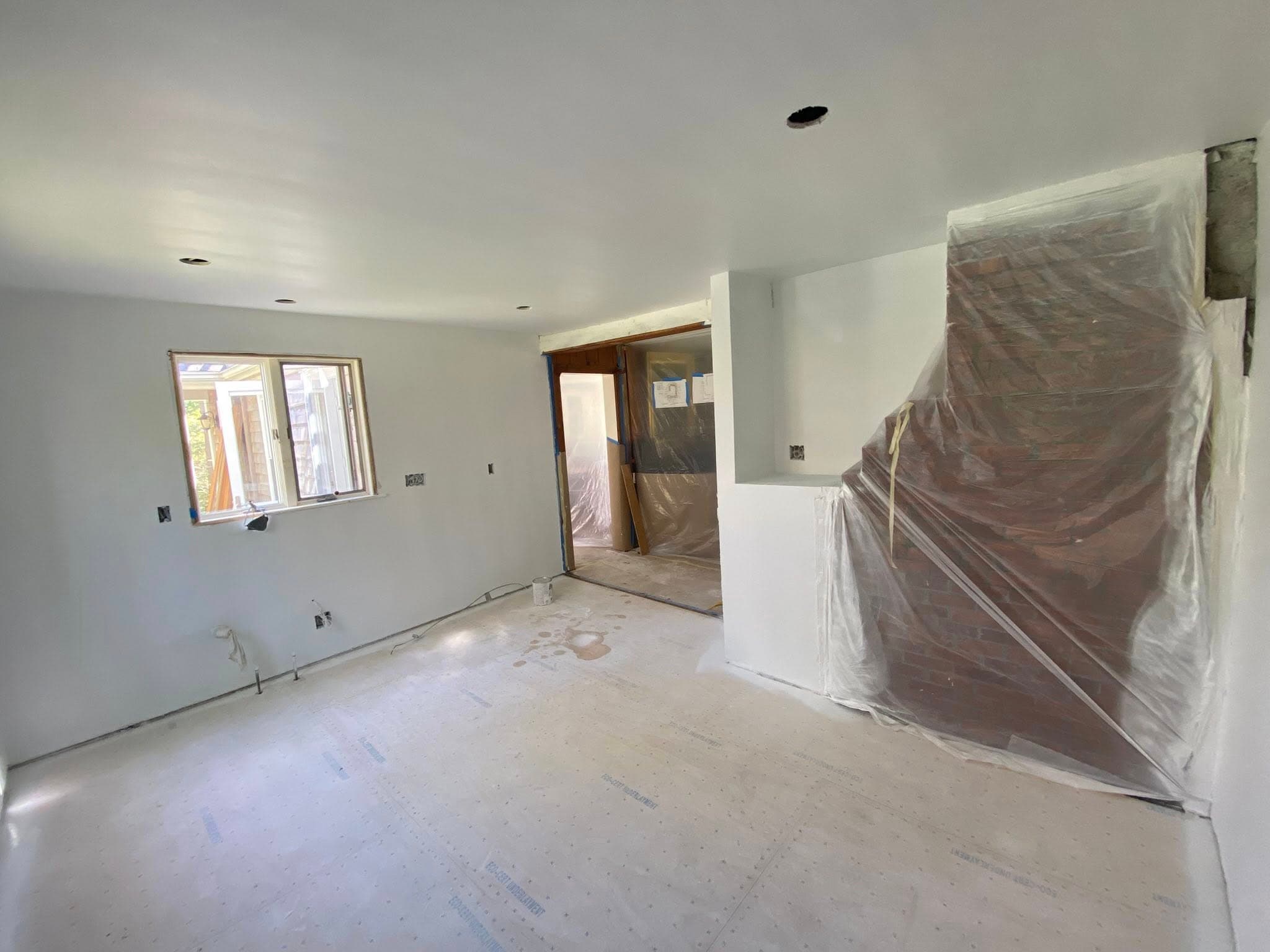 Freshly finished interior room during final protection phase