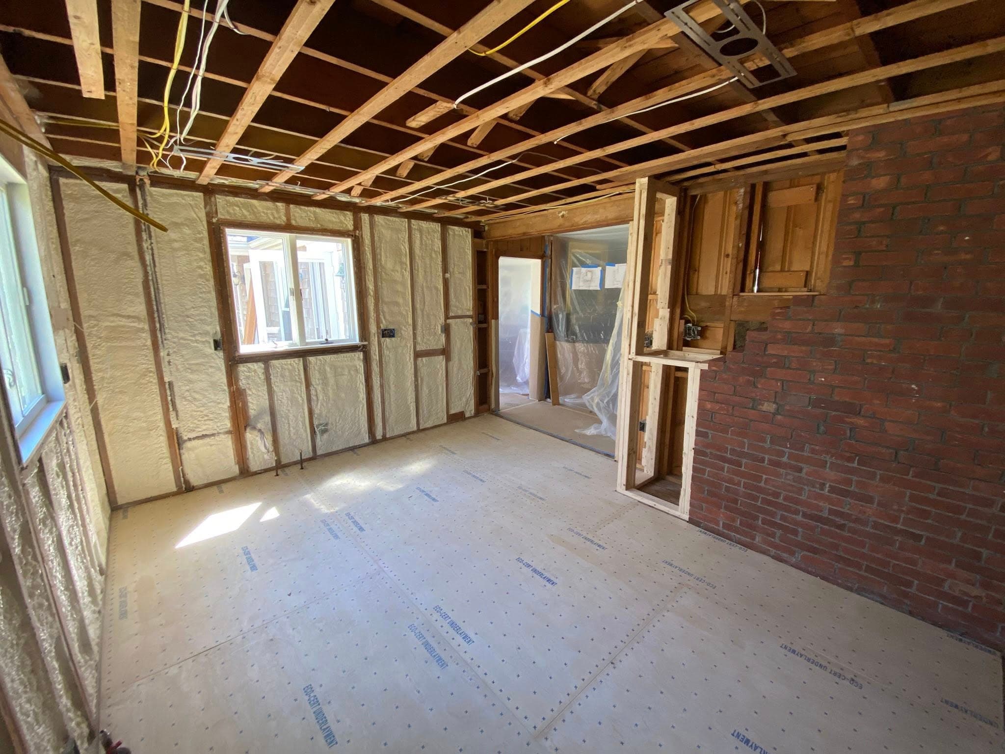 Interior gutted to the studs with exposed framing