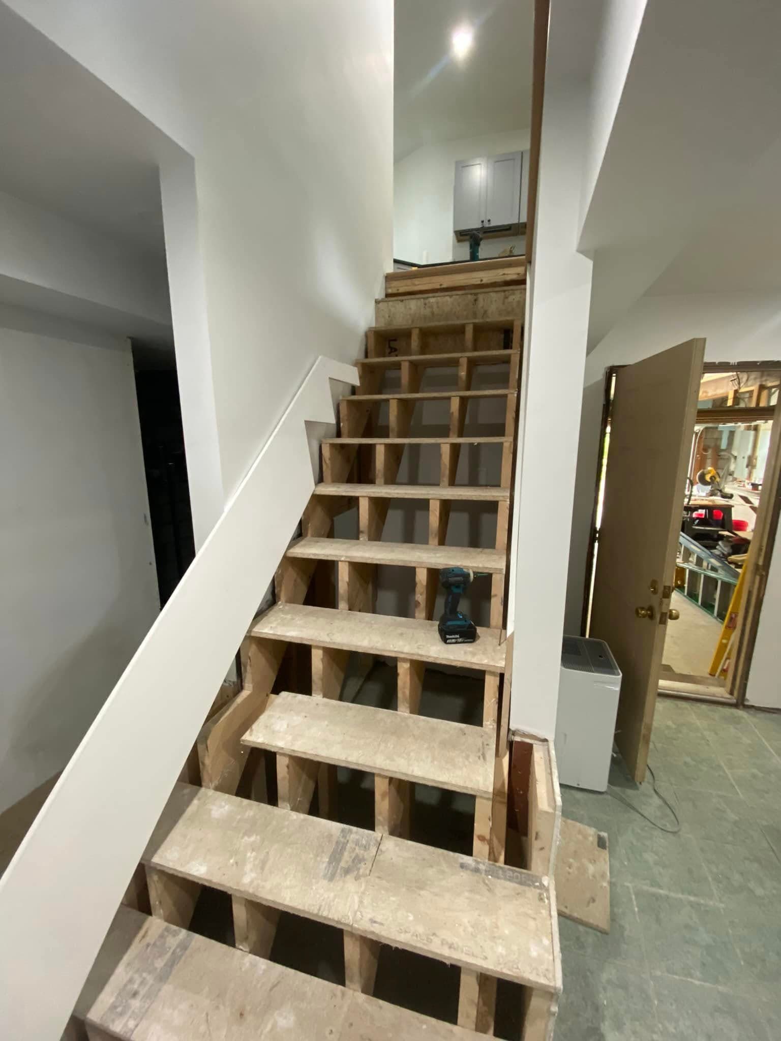 Staircase during framing before treads were installed